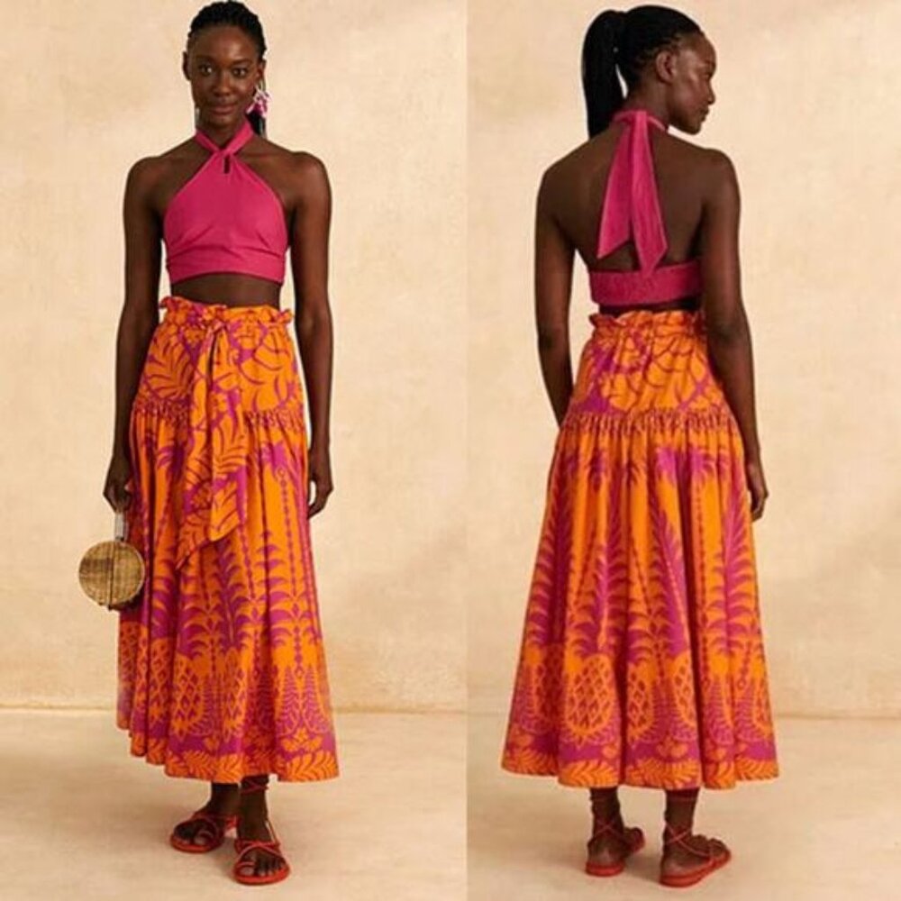 NWT Farm Rio Adjustable Waist Pineapple Maxi Skirt Orange Pink Multi Size: Small